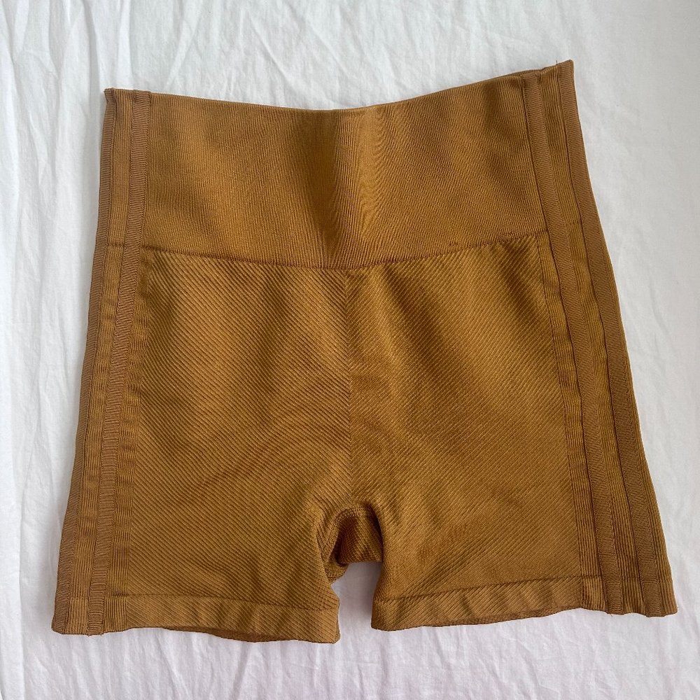 Ivy Park Adidas Women’s High Waist Stretch Knit Biker Shorts Mesa Tan